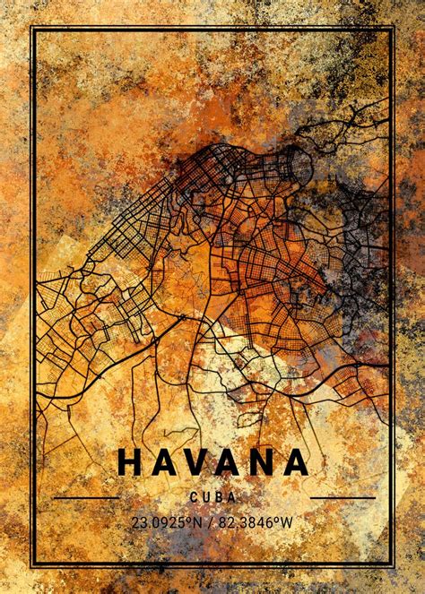 Havana Cuba Map Poster Picture Metal Print Paint By VisionTrend