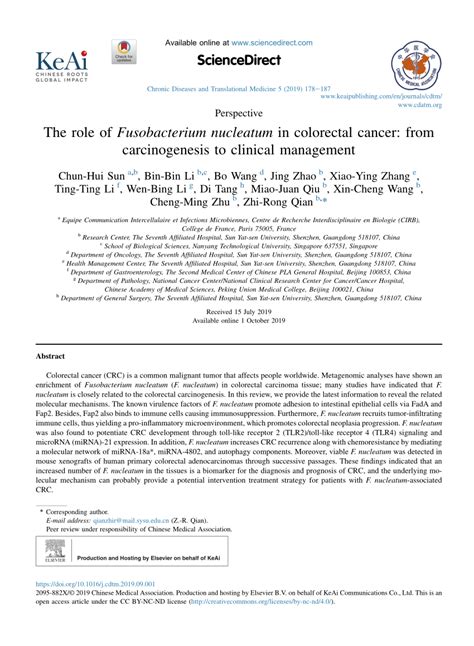 Pdf The Role Of Fusobacterium Nucleatum In Colorectal Cancer From