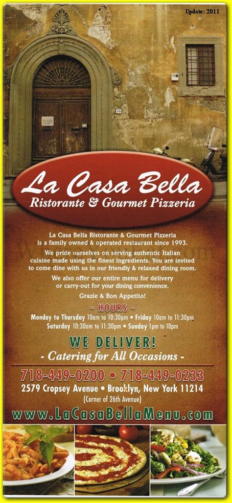 La Casa Bella Restaurant In Brooklyn Official Menus And Photos