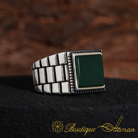 Green Square Aqeeq Silver Men S Ring Boutique Ottoman Exclusive