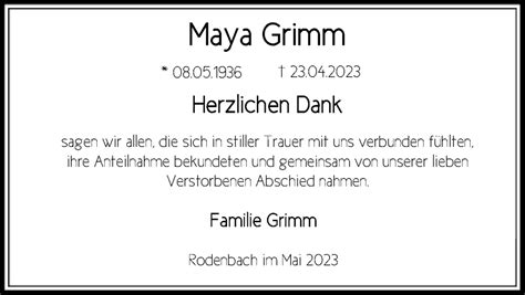 Traueranzeigen Von Maya Grimm Trauer Op Online De