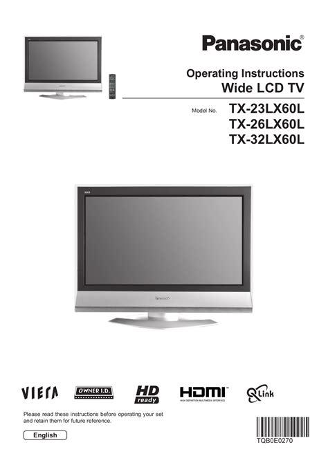 Pdf Manual For Panasonic Tv Viera Tc 32lx60l