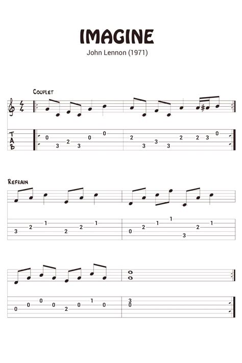 Imagine John Lennon Partition Tablature GUITARE Version