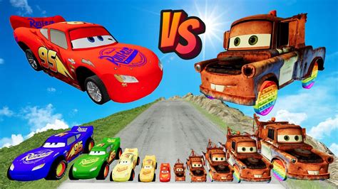 Big Small Lightning McQueen Vs Mater Racing Without Brakes BeamNG