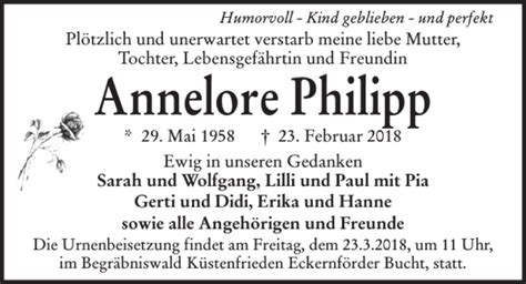 Traueranzeigen Von Annelore Philipp Trauer Anzeigen De