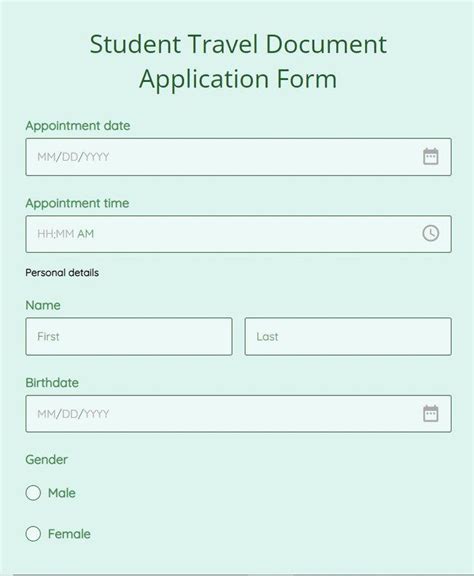 Student Travel Document Application Form Template