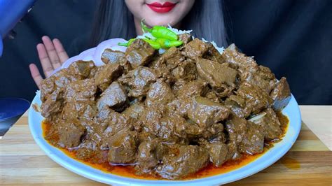 Asmr Eating Spicy Mutton Liver Curry With Basmati Ricesaladmutton