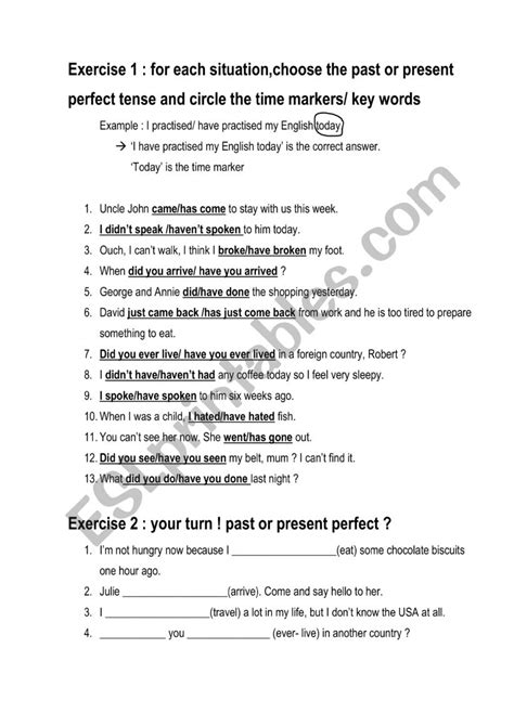 Present Perfect Or Simple Past Esl Worksheet By Emane