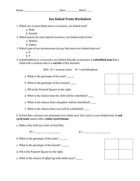 Punnett Squares X Linked Worksheet Answers Printable Word Searches