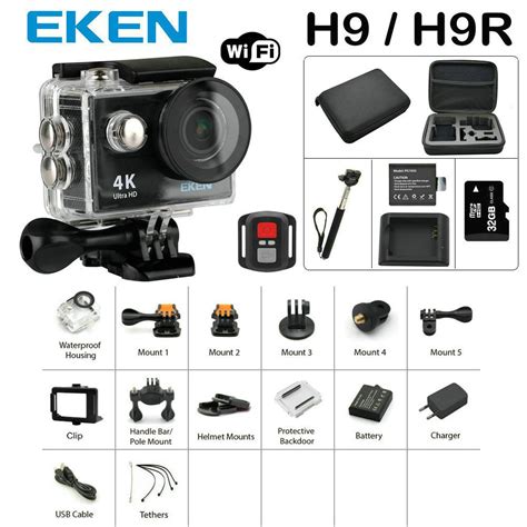 New Arrival Bundle Action Camera 100 Original Eken H9h9r Ultra Hd 4k 30m Sport 20 Screen