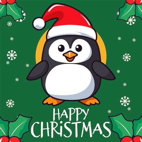 Premium Vector Winter Holiday Celebration Adorable Penguin In Santa