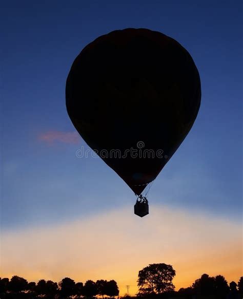 Hot Air Balloon Silhouette Sunset Stock Image Image Of People Trees