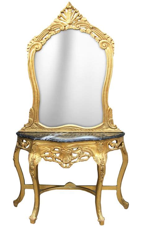 Console Avec Miroir De Style Baroque En Bois Dor Et Marbre Noir