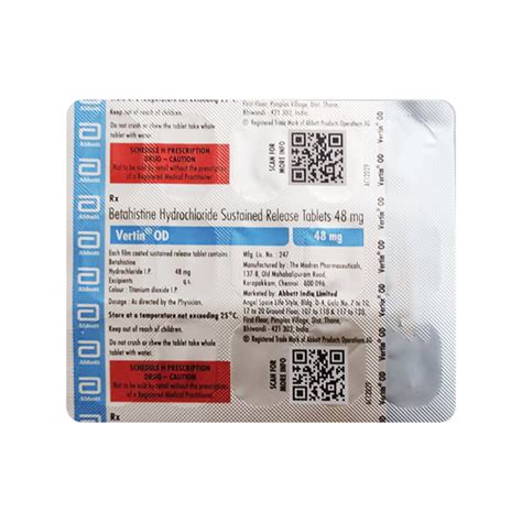 Vertin Od 48mg Tablet 15s Price Uses Side Effects Netmeds