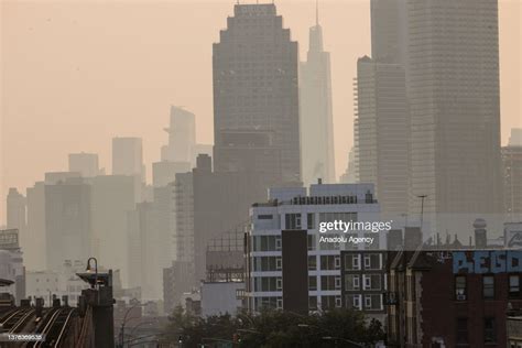 A View Of The City As Smoke From Wildfires In Canada Shrouds Sky On