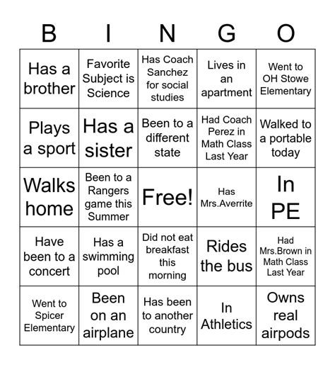 Know Your Classmates Bingo Card