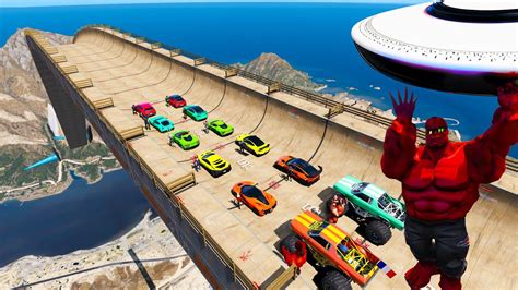 UFO Mega Ramp Go To Mount Chiliad GTA V Mod Red Hulk And Friends