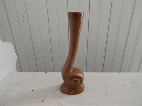 Flame Orange Brown White Frankoma Organic Style Snail Bud Vase Etsy