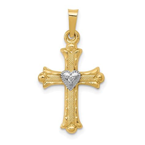 14k Yellow Gold Diamond Textured Brushed And Polished Fleur De Lis