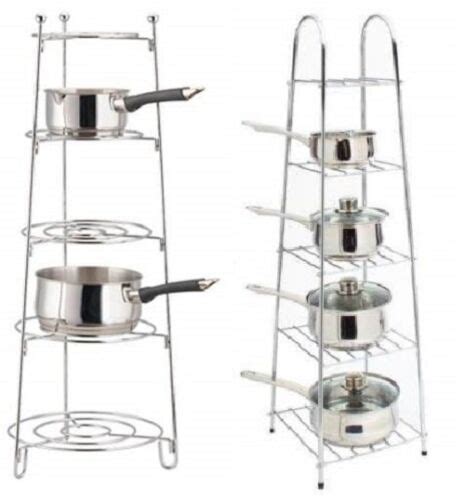 5 TIER CHROME SAUCEPAN POT FRYING PAN STORAGE STAND RACK HOLDER KITCHEN