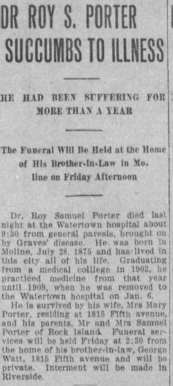 Dr Roy Samuel Porter 1875 1910 Find A Grave Memorial