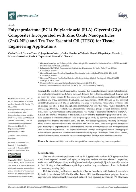 Pdf Polycaprolactone Pcl Polylactic Acid Pla Glycerol Gly