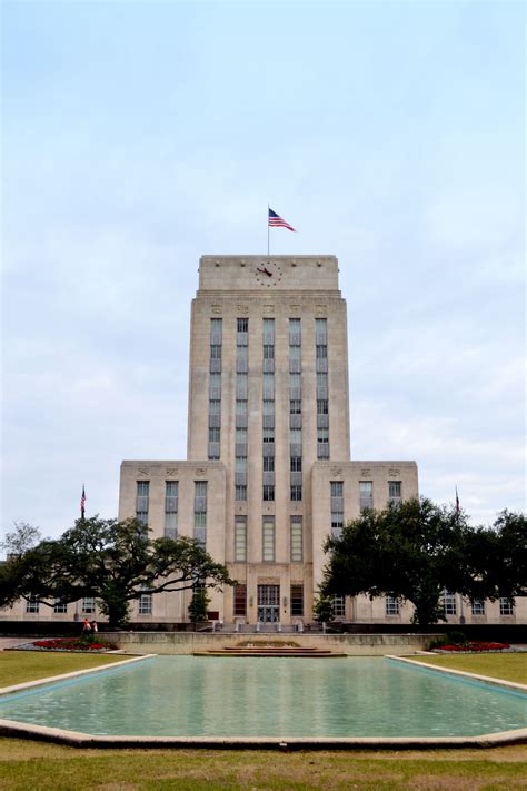 Downtown Houston City Hall With Reflection Pond Historic Houston