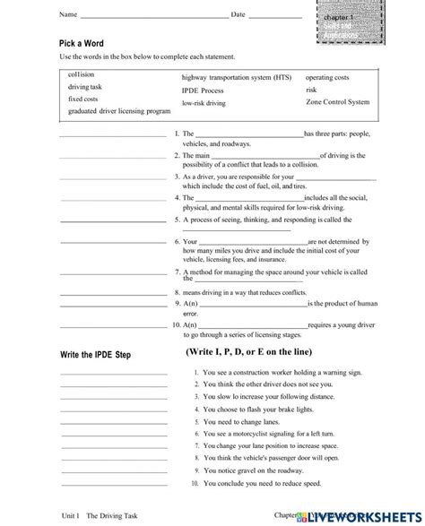 Drivers Ed Chapter 1 Worksheet Online Exercise For Live Worksheets