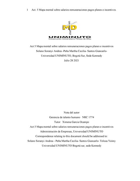Act 5 Mapa Mental Sobre Salarios Remuneraciones Pagos Planes E
