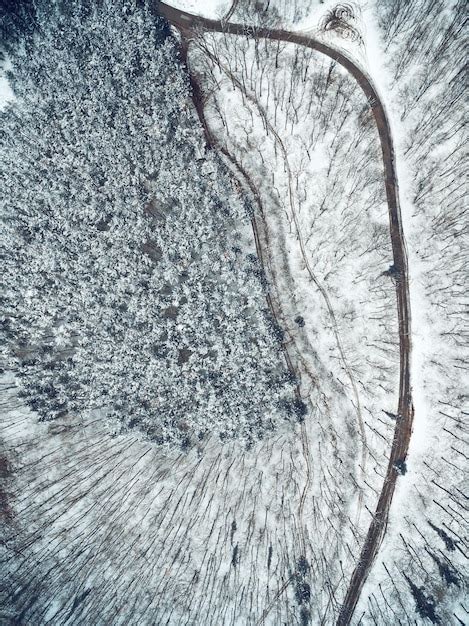 Drone Vista A Rea Superior De Uma Estrada Que Atravessa A Floresta De