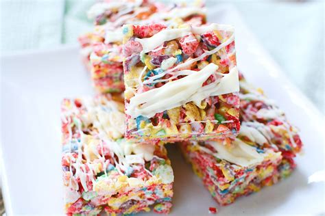 Fruity Pebbles Squares With White Chocolate Drizzle Whispered