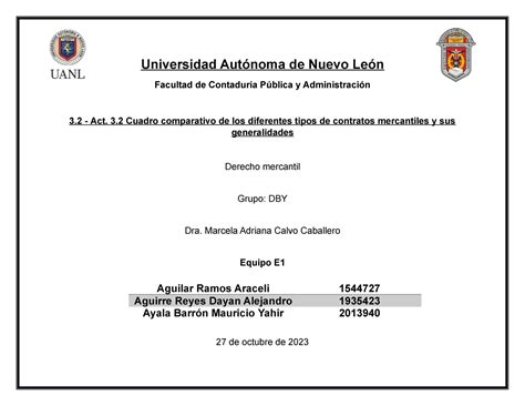 Act Cuadro Comparativo De Los Tipos De Contrato Universidad