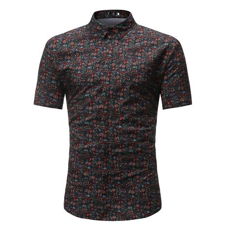 3XL Mens Summer Shirts Casual Short Sleeve Flowers Printed Dress Shirts ...