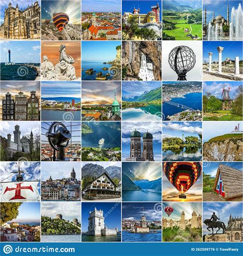 Travel Collage With European Landmarks And Landscapes Stock Photo