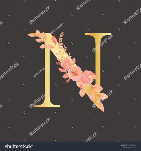 Letter N Floral Logo Isolated Alphabet Stock Vector Royalty Free