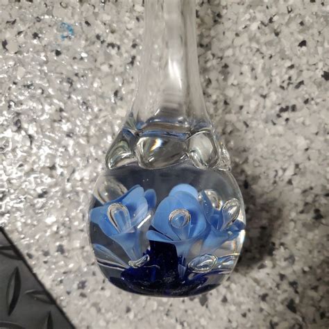 Vintage Joe St Clair Art Glass Flower Paperweight Vase 8 5 Blue Ebay