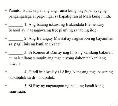 Panuto Isulat Sa Patlang Ang Tama Kung Nagpapahayag Ng Pangangalaga At