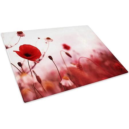 Red Poppy Flower Cool Glass Chopping Board Kitchen Worktop Saver