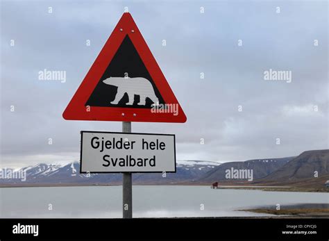 Norway Svalbard Spitzbergen Longyearbyen Polar Bear Sign Stock