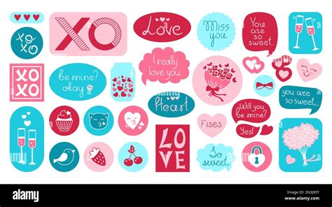 Valentines Day Love Sticker Set Romantic Label Print Stamp Vintage