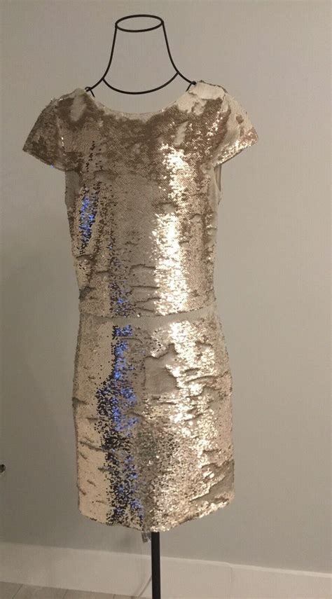 Vince Camuto Metallic Gold Two Toned Sequin Dress Siz Gem