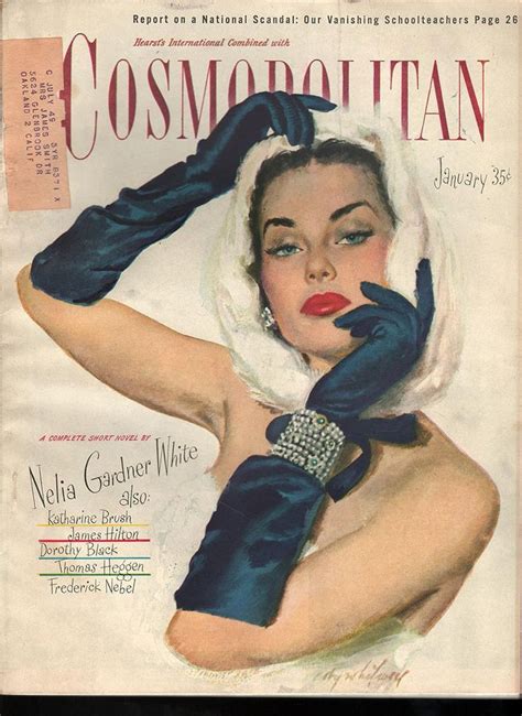 An Old Fashion Magazine Cover Shows A Woman With Gloves On Her Head