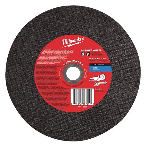 MILWAUKEE 9 In Type 1 Abrasive Cut Off Wheel 7 8 In Arbor Hole Size