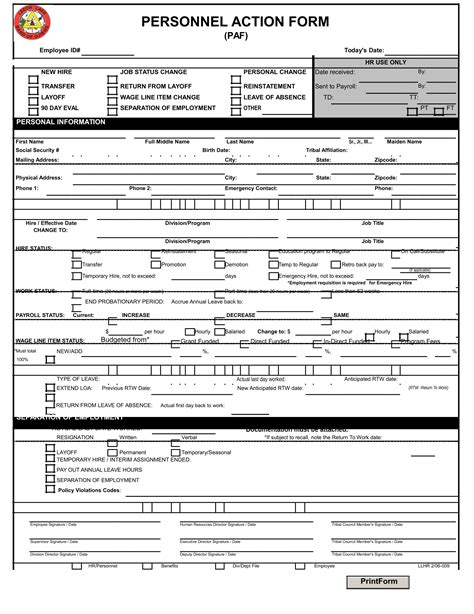 Free Personnel Action Forms In Ms Word Pdf Excel