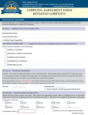 Fillable Online Lobbying Agreement Form Retained Lobbyists Fax Email