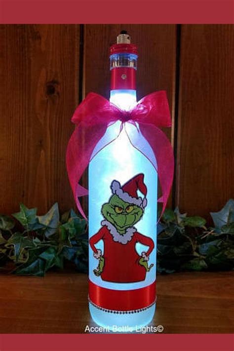 I Love The Grinch Christmas Decor Handcrafted Wine Bottle