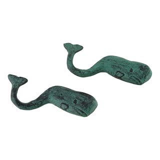 Set Of Verdigris Finish Sperm Whale Cast Iron Wall Hooks One Size