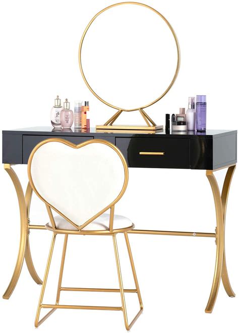 Mecor Vanity Table Setlarge Round Removable Mirrorwood Makeup