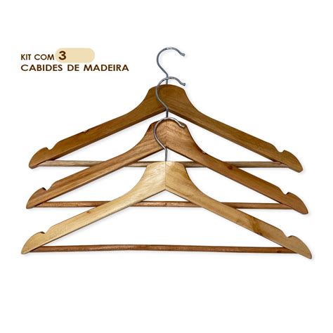 Kit 3 Unidades Cabide De Madeira Marfim Verniz Shopee Brasil