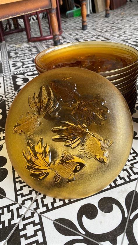 Pinggan Vintage Amber Ikan Emas Embossed Furniture Home Living